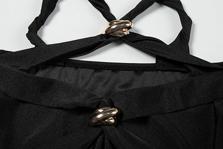 Cross front ruched long sleeve hollow out cut out mini dress  | Festival Outfits Women