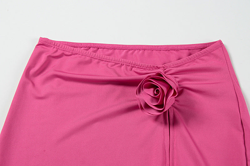 One shoulder irregular flower applique slit midi skirt set  | Festival Outfits Women