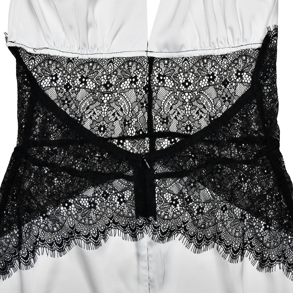 Halter self tie v neck lace zip-up mini dress  | Festival Outfits Women