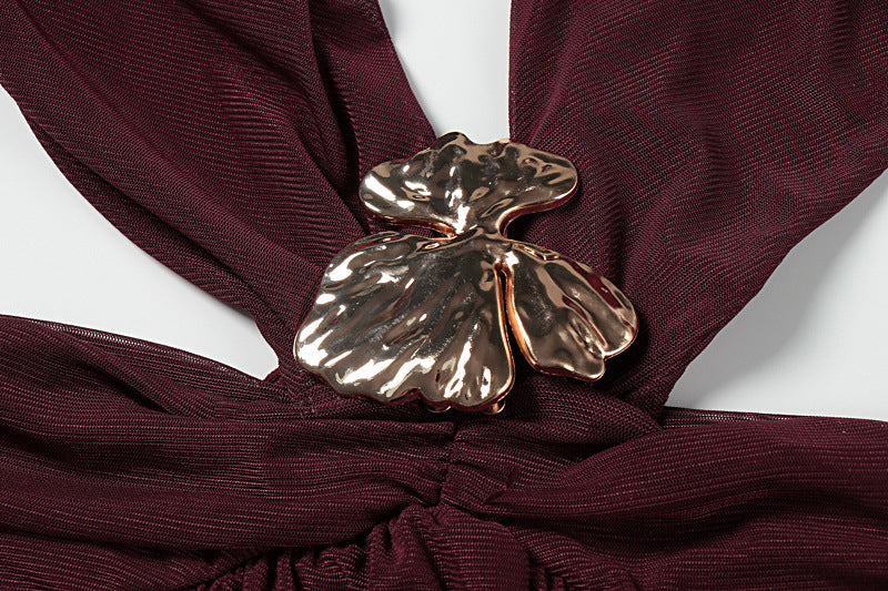 Beaded deep v neck slit cross back self tie maxi dress  | Festival Outfits Women