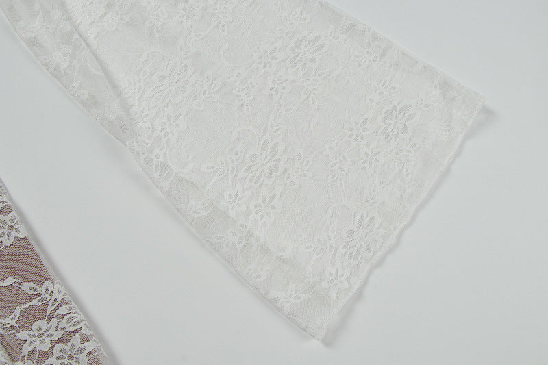 Long sleeve v neck lace patchwork mini dress  | Festival Outfits Women