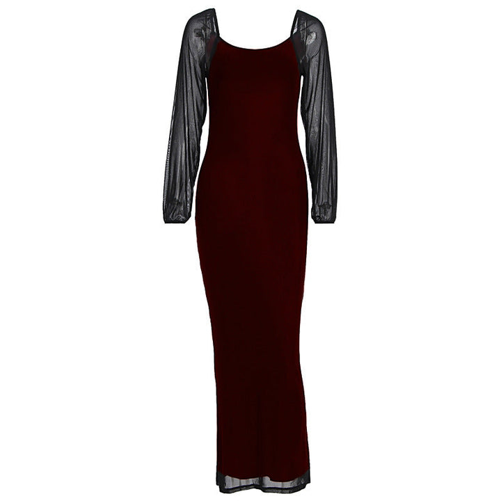 U neck long sleeve mesh slit midi dress  | Festival Outfits Women