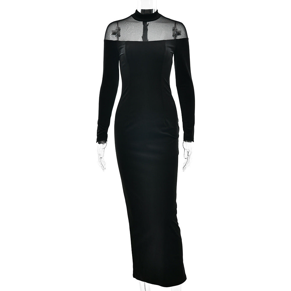 Long sleeve mesh zip-up crewneck midi dress | Festival Outfits Women Halibuy Long sleeve mesh zip-up crewneck midi dress | Festival Outfits Women Halibuy