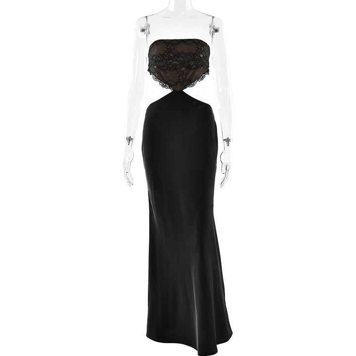 Lace hem zip-up backless tube maxi dress  | Festival Outfits Women