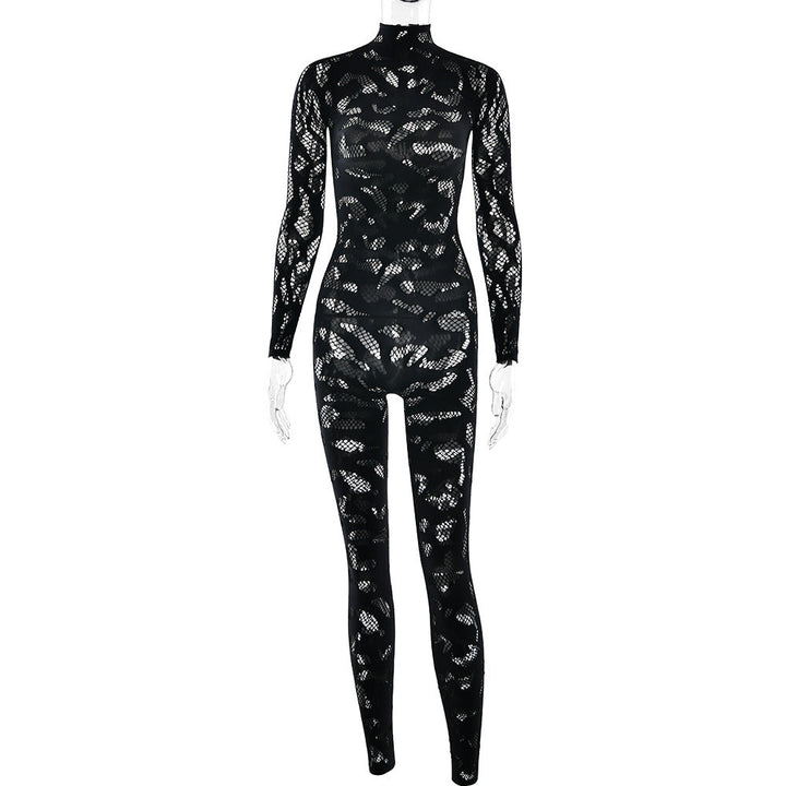 Long sleeve hollow out see through solid jumpsuit  | Festival Outfits Women