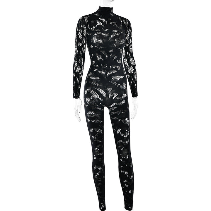 Long sleeve hollow out see through solid jumpsuit  | Festival Outfits Women