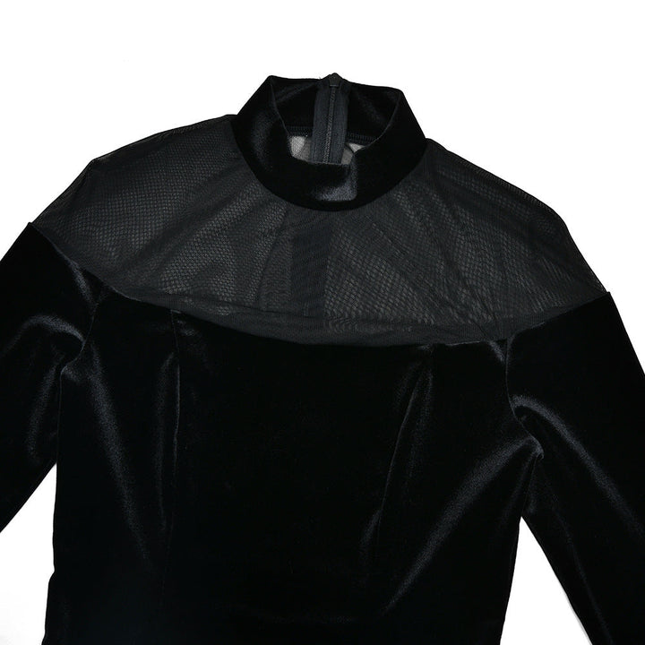 Long sleeve mesh zip-up crewneck midi dress  | Festival Outfits Women