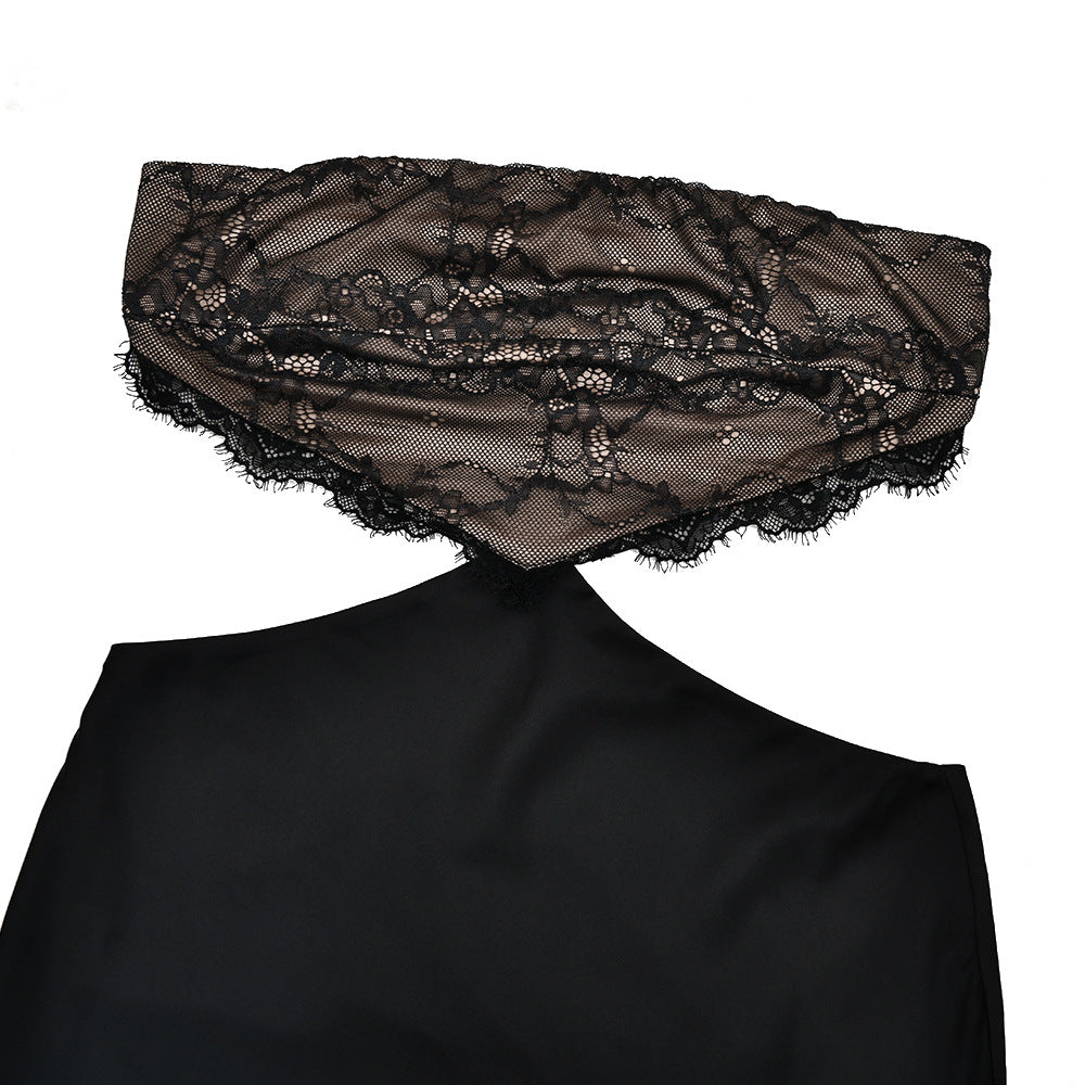 Lace hem zip-up backless tube maxi dress  | Festival Outfits Women