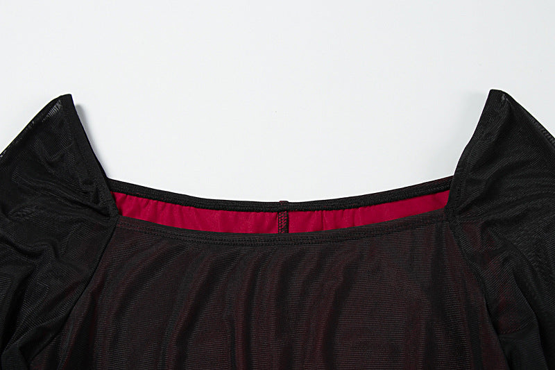 U neck long sleeve mesh slit midi dress  | Festival Outfits Women