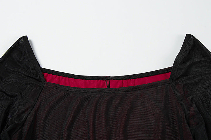 U neck long sleeve mesh slit midi dress  | Festival Outfits Women