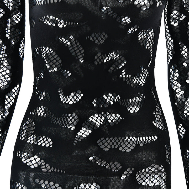 Long sleeve hollow out see through solid jumpsuit  | Festival Outfits Women