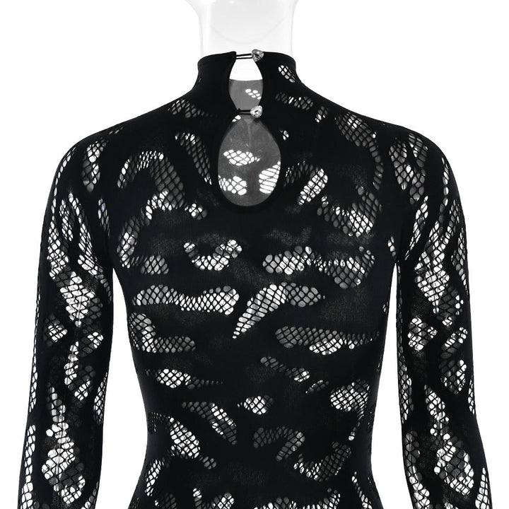 Long sleeve hollow out see through solid jumpsuit  | Festival Outfits Women