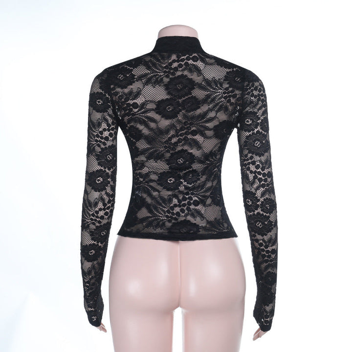 Self tie hollow out long sleeve lace solid cut out top  | Festival Outfits Women