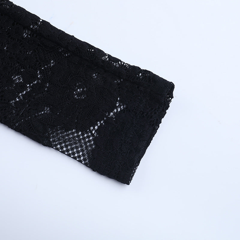 Self tie hollow out long sleeve lace solid cut out top  | Festival Outfits Women