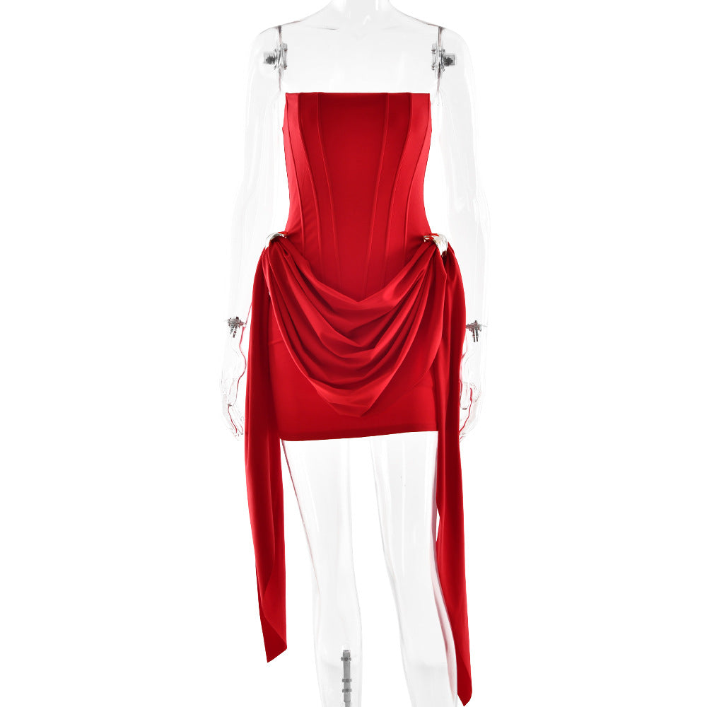 Corset backless ruched solid tube mini dress  | Festival Outfits Women