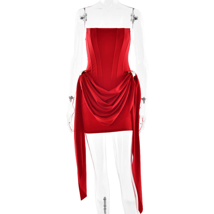 Corset backless ruched solid tube mini dress  | Festival Outfits Women