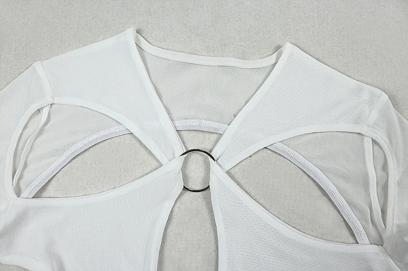 Hollow out o ring long sleeve mesh cut out maxi dress  | Festival Outfits Women