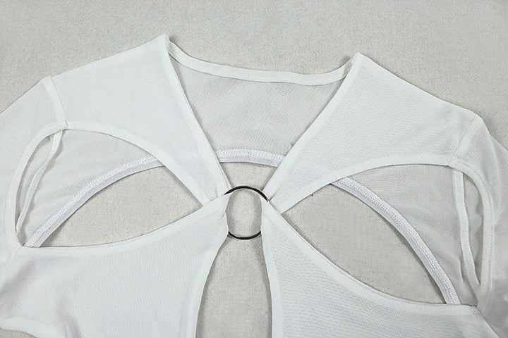 Hollow out o ring long sleeve mesh cut out maxi dress  | Festival Outfits Women