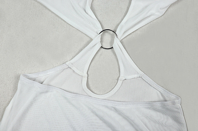 Hollow out o ring long sleeve mesh cut out maxi dress  | Festival Outfits Women