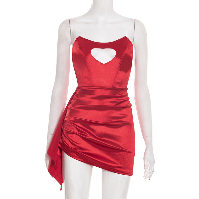 Hollow out ruched irregular solid tube cut out mini dress  | Festival Outfits Women