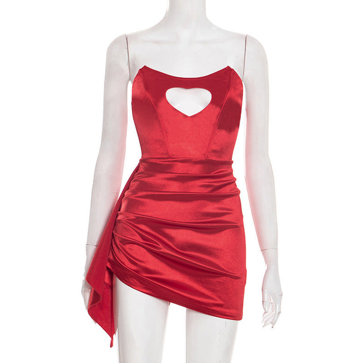 Hollow out ruched irregular solid tube cut out mini dress  | Festival Outfits Women