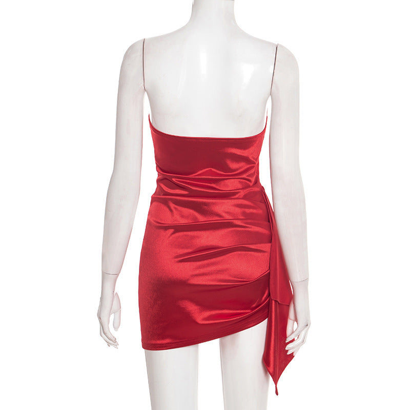 Hollow out ruched irregular solid tube cut out mini dress  | Festival Outfits Women