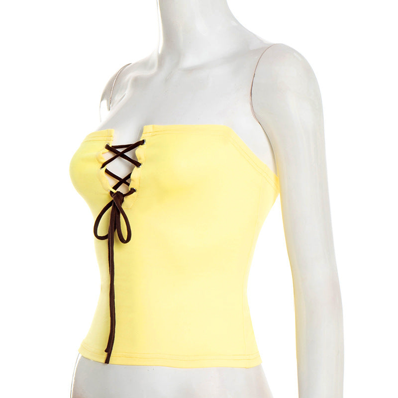 Self tie hollow out backless tube cut out top  | Festival Outfits Women