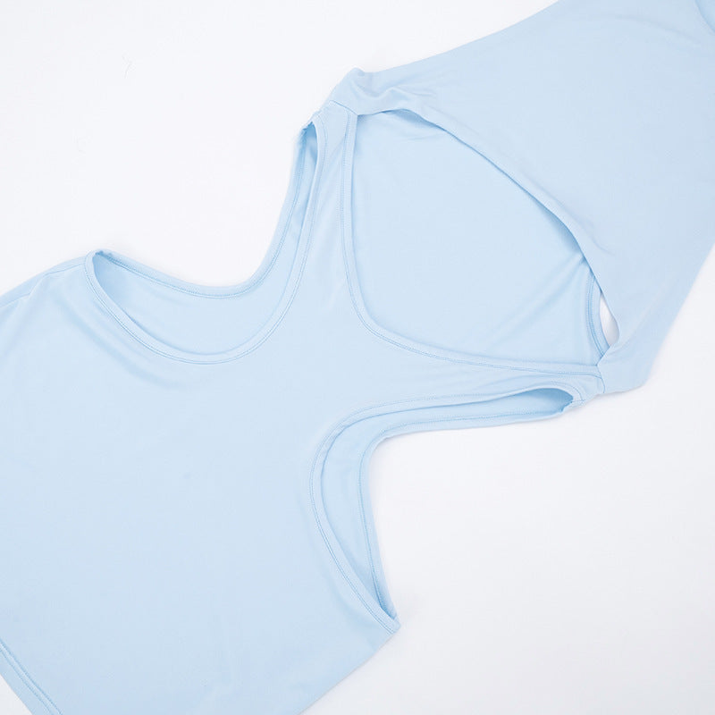 Hollow out crewneck short sleeve mesh cut out mini dress  | Festival Outfits Women