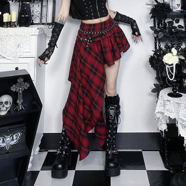 Plaid irregular A line contrast mini skirt  | Festival Outfits Women
