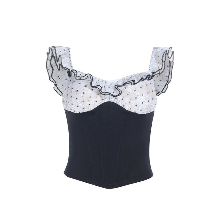 Ruffle polka dot corset contrast top  | Festival Outfits Women