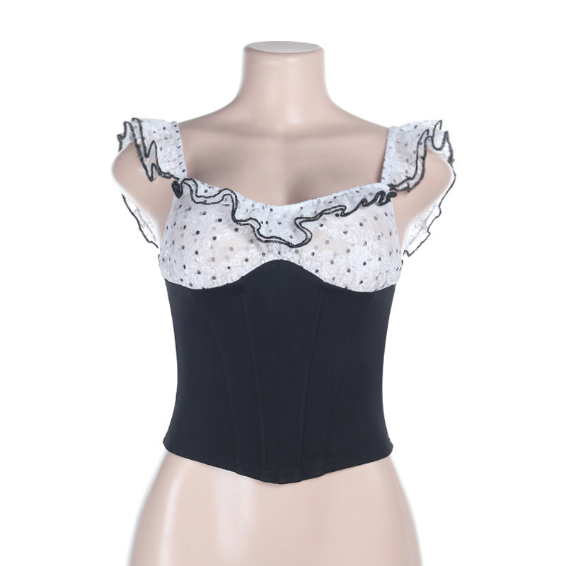 Ruffle polka dot corset contrast top  | Festival Outfits Women