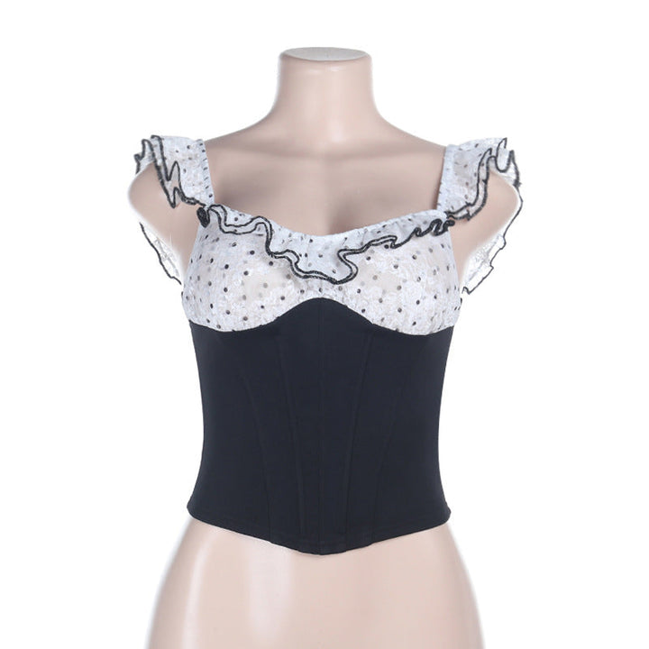 Ruffle polka dot corset contrast top  | Festival Outfits Women