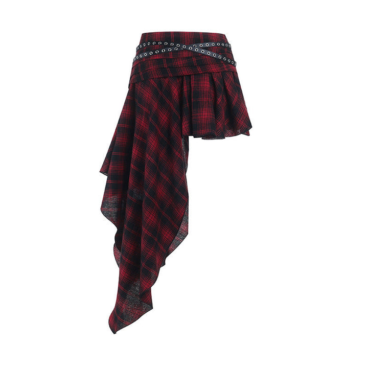 Plaid irregular A line contrast mini skirt  | Festival Outfits Women