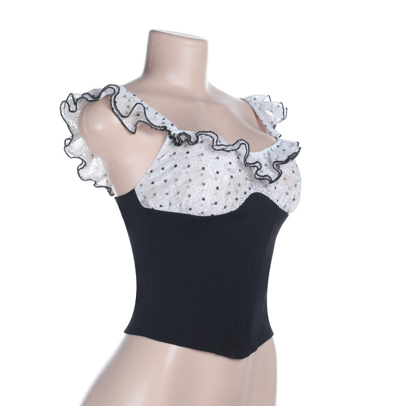 Ruffle polka dot corset contrast top  | Festival Outfits Women