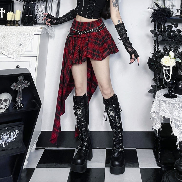 Plaid irregular A line contrast mini skirt  | Festival Outfits Women