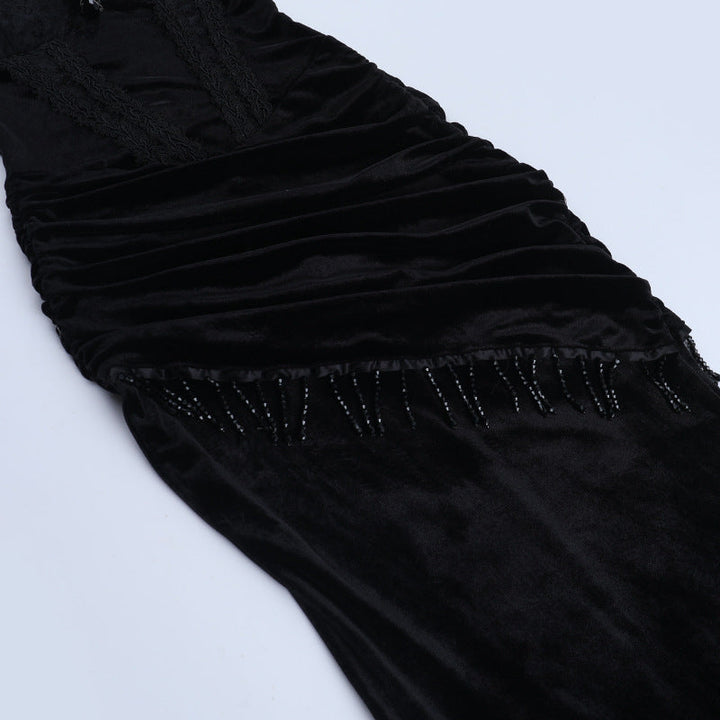 Ruched zip-up v neck backless cami midi dress  | Festival Outfits Women