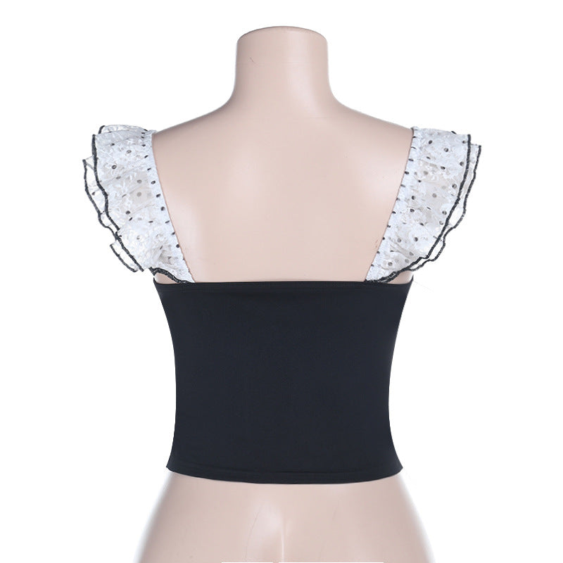 Ruffle polka dot corset contrast top  | Festival Outfits Women