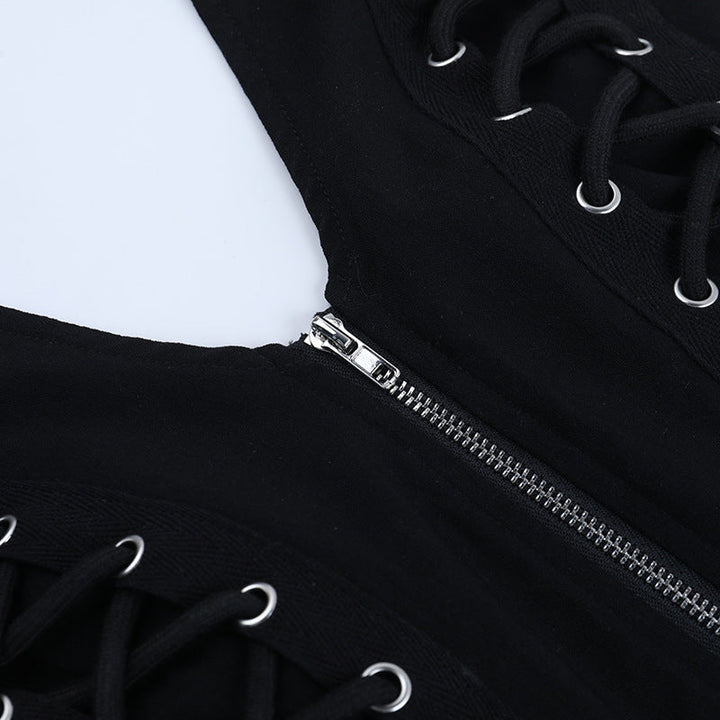 Halter u neck zip-up backless solid top  | Festival Outfits Women