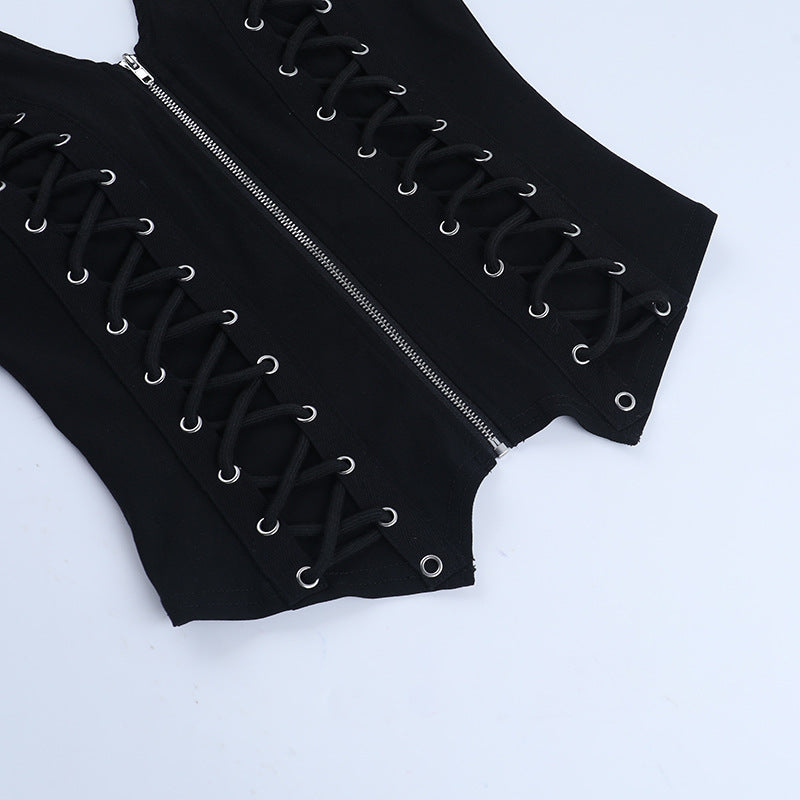 Halter u neck zip-up backless solid top  | Festival Outfits Women