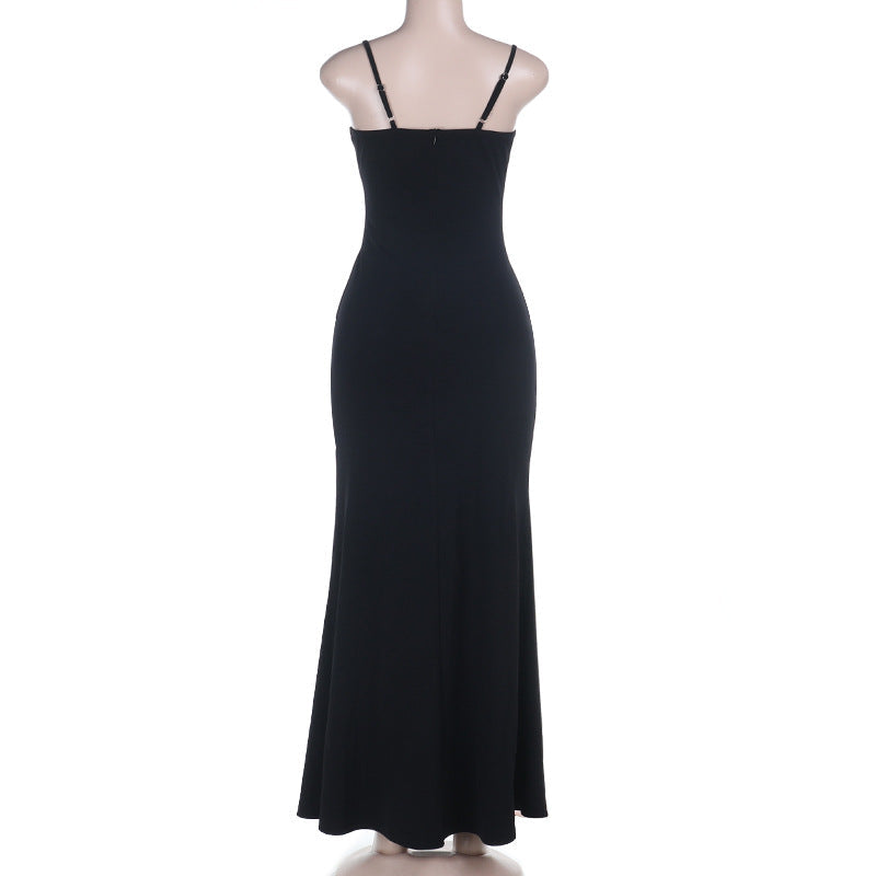 Lace hem v neck ruched slit cami maxi dress  | Festival Outfits Women