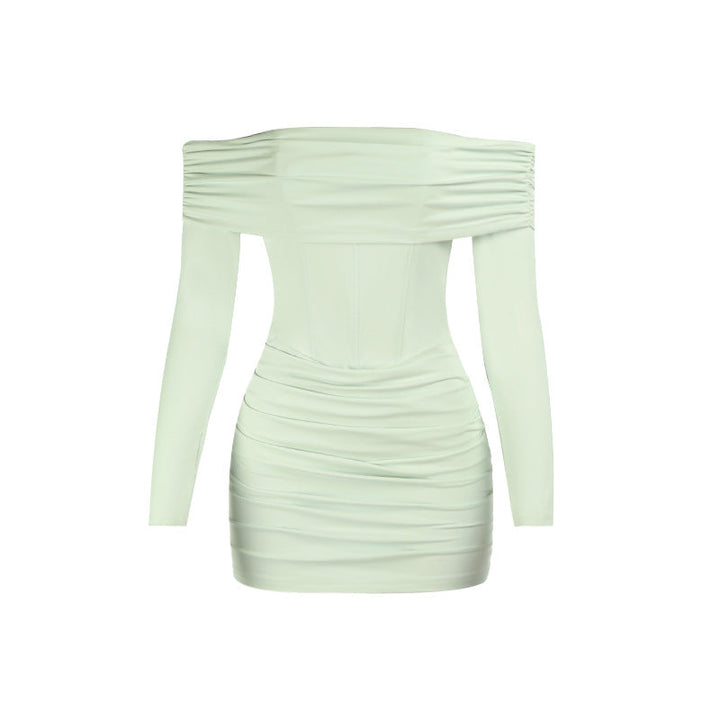 Off shoulder long sleeve ruched tube mini dress  | Festival Outfits Women