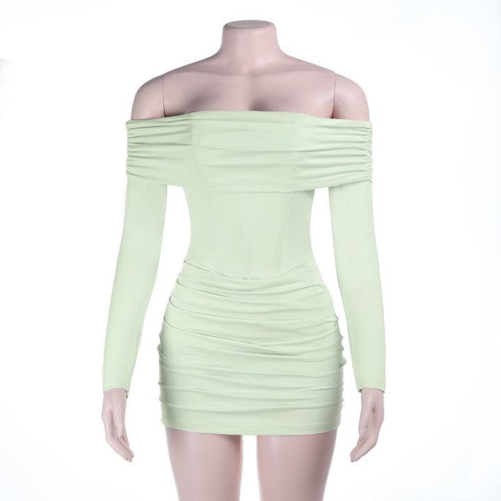 Off shoulder long sleeve ruched tube mini dress  | Festival Outfits Women