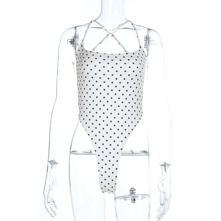 Polka dot u neck cross back backless cami bodysuit  | Festival Outfits Women