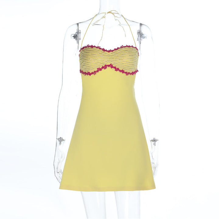 Self tie halter backless contrast mini dress  | Festival Outfits Women