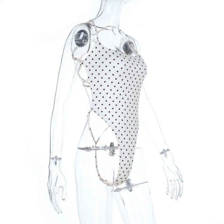 Polka dot u neck cross back backless cami bodysuit  | Festival Outfits Women