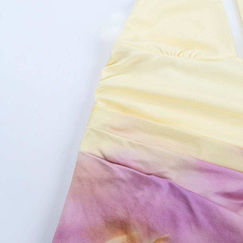 Hollow out v neck self tie halter flower print cut out maxi dress  | Festival Outfits Women