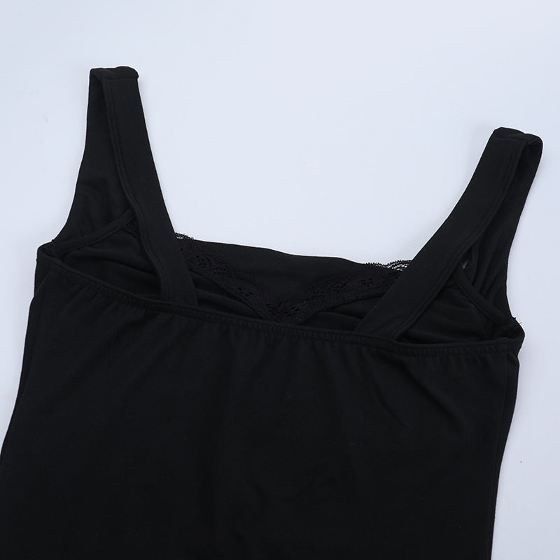 V neck lace hem low rise backless cami pant set  | Festival Outfits Women