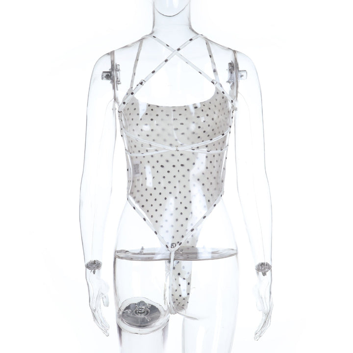 Polka dot u neck cross back backless cami bodysuit  | Festival Outfits Women