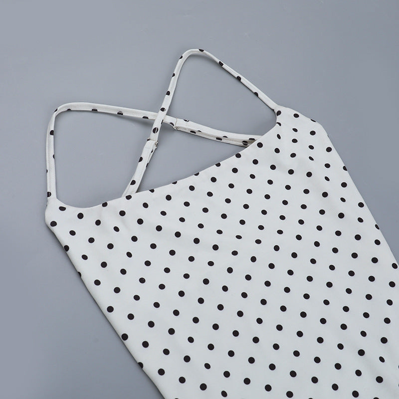 Polka dot u neck cross back backless cami bodysuit  | Festival Outfits Women