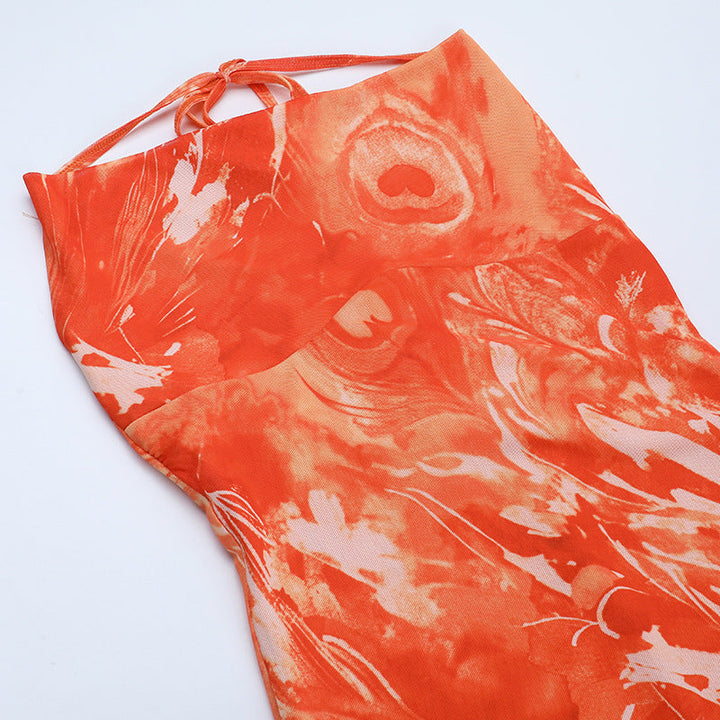 Ruffle slit print halter self tie cowl neck maxi dress  | Festival Outfits Women